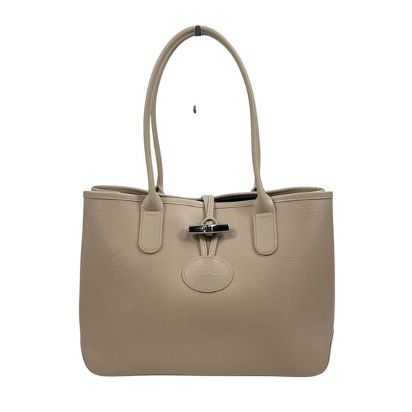 Longchamp Roseau Toggle Leather Tote Shoulder Bag Paper Beige - Picture 3 of 15